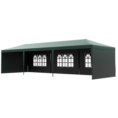 Outsunny 10' x 29' Canopy Tent, Party Tent with Sidewalls and Large Transparent Windows for Garden, Backyard, Outdoor, Green 