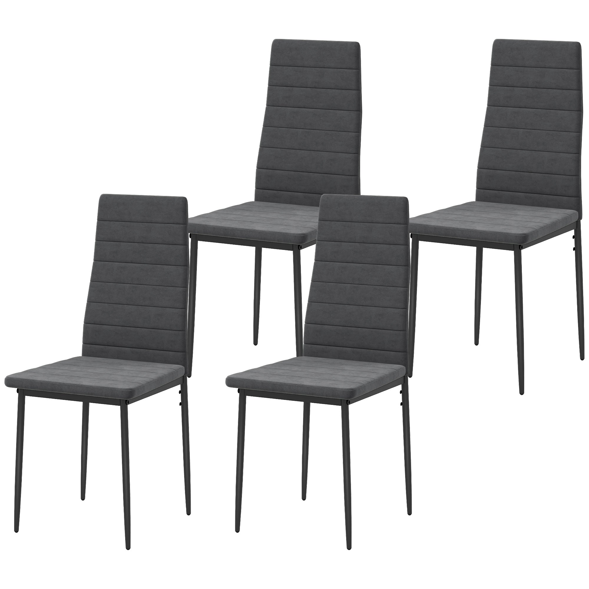 HOMCOM Modern Dining Chairs, Set of 4, High Back Upholstery and Metal Legs for the Living Room, Kitchen, Home Office, Grey 