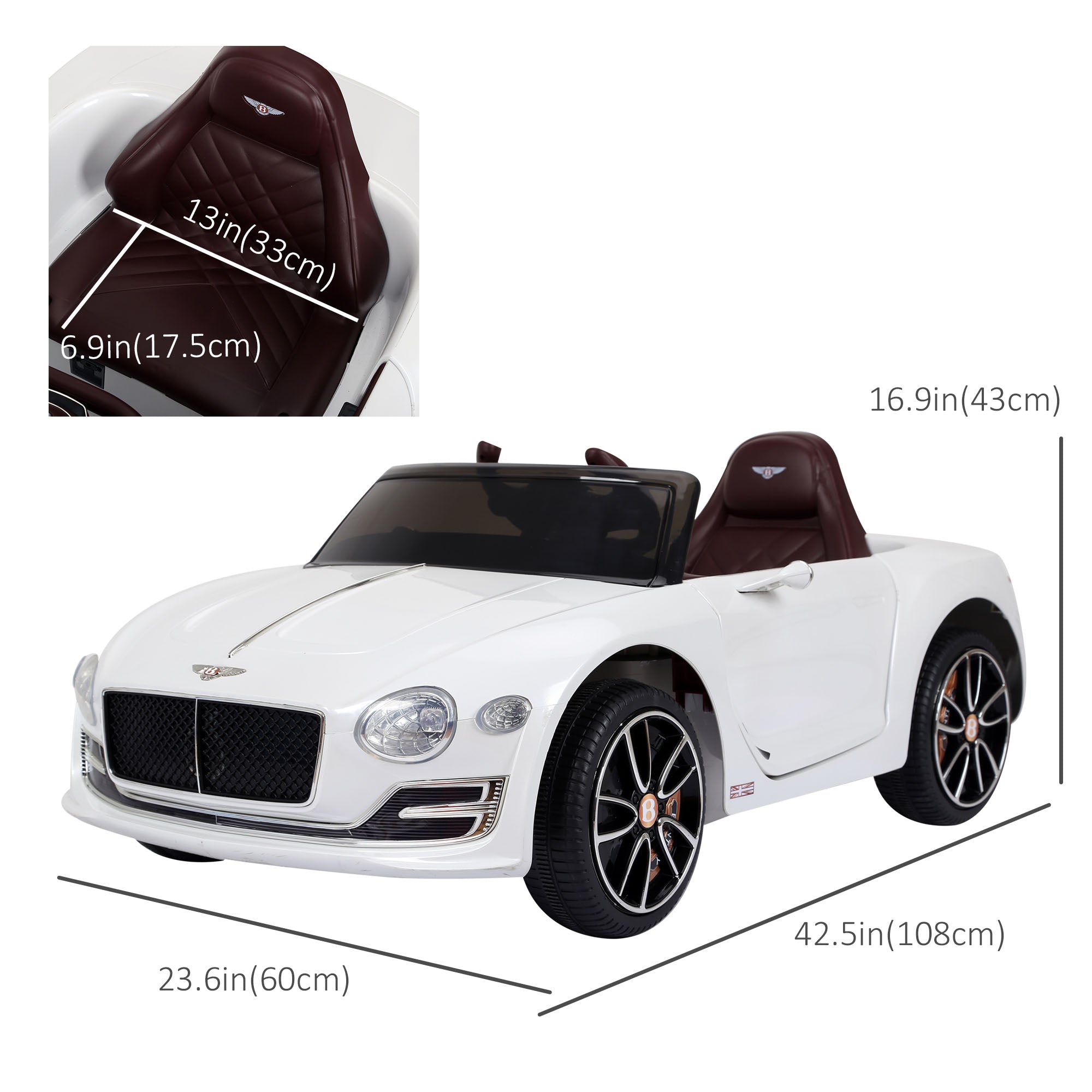 Aosom Licensed Bentley Ride-On Car: 12V, Electric, Battery Powered, Remote Control, 2 Speed, White 