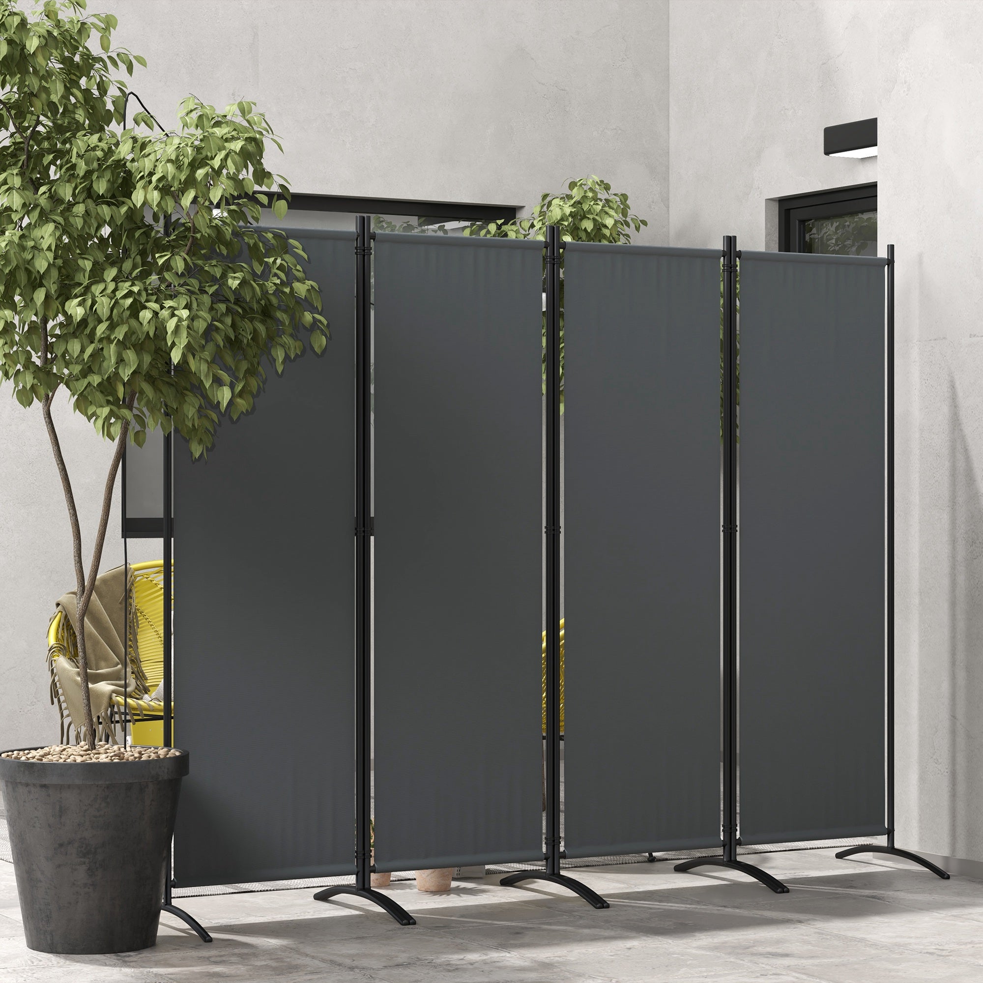 Outsunny Folding Room Divider, Privacy Screen for Patio Backyard Pool Hot Tub, 5.6FT Tall, Dark Grey 