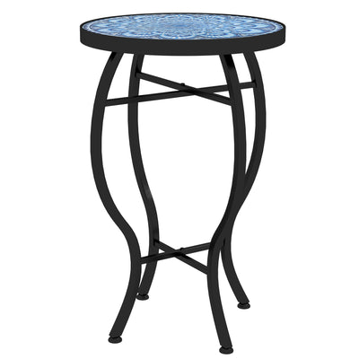 Outsunny Round Patio Bistro Table with Mosaic Top Steel Frame Outdoor Coffee Table for Garden 