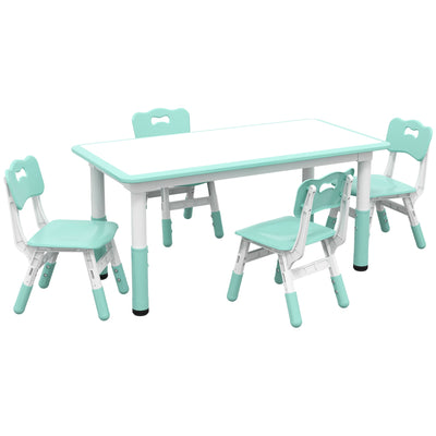 Qaba Kids Table & 4 Chair Set: Adjustable Height, Durable, Easy Clean for Toddlers in Green 