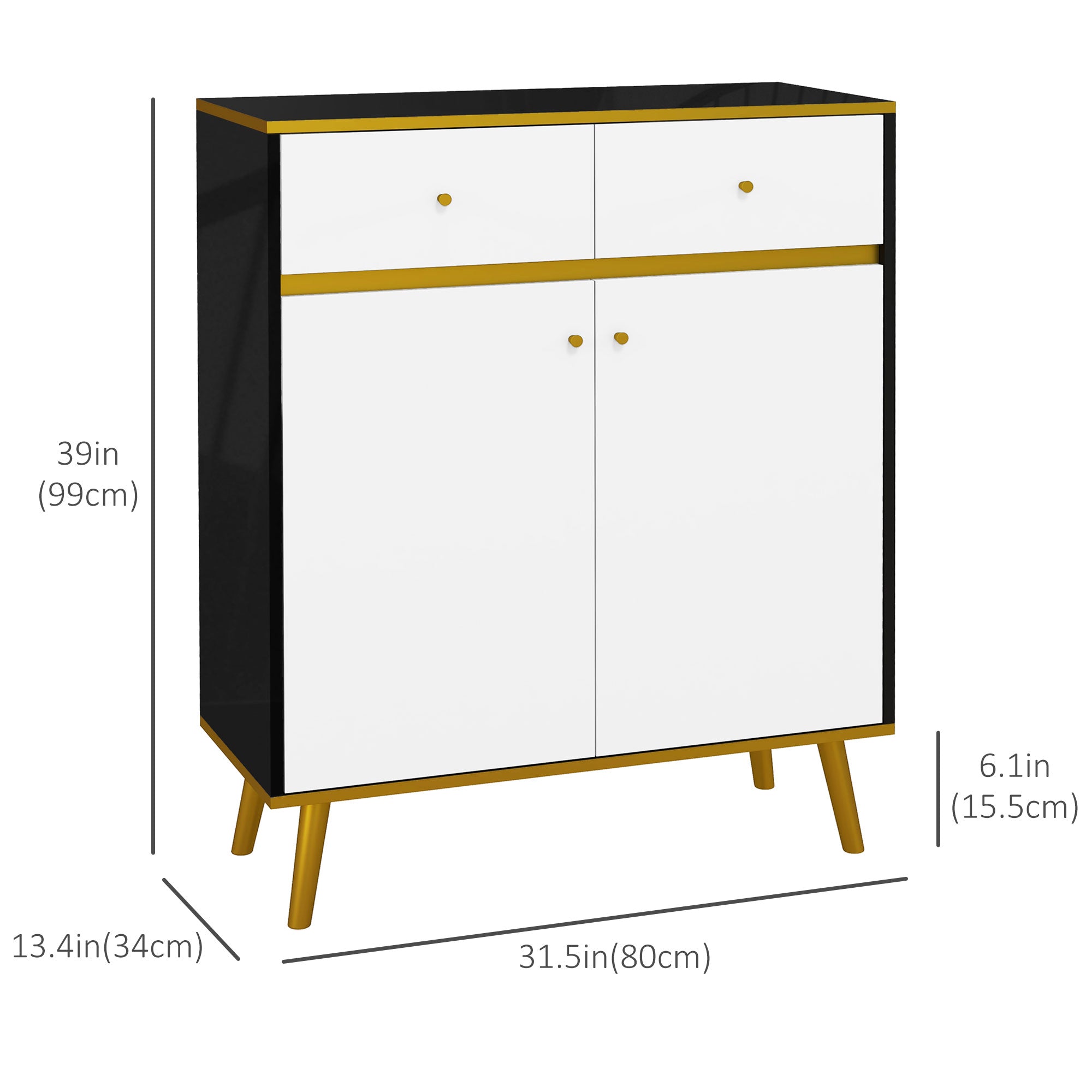 HOMCOM Modern Accent Allure: Buffet Sideboard with Glossy Doors, Drawers, Pine Legs for Living Room, White Finish 