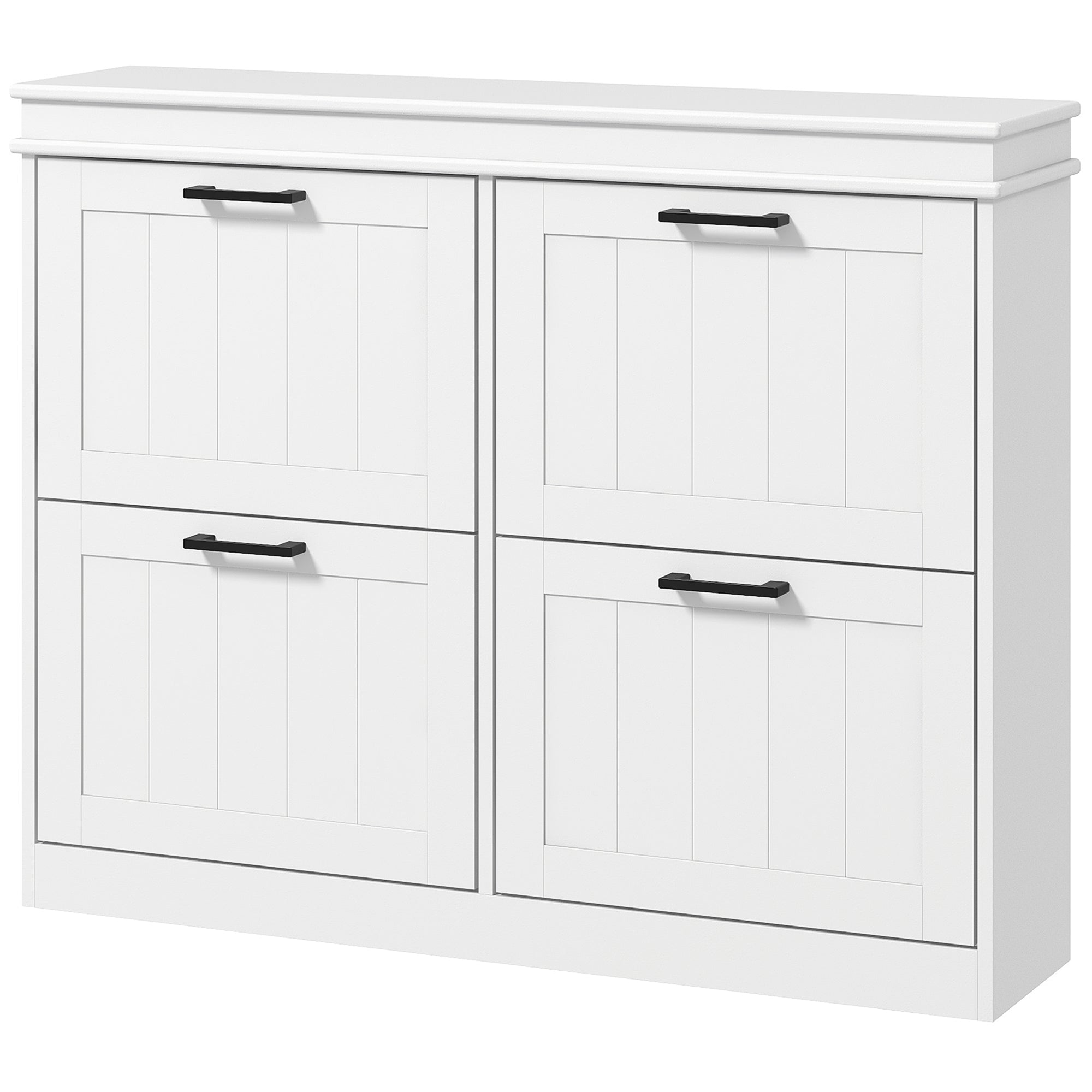 HOMCOM Space-Saving Shoe Storage Cabinet 4 Flip Drawers Adjustable Shelves for 20 Pairs Shoes White 