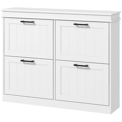 HOMCOM Space-Saving Shoe Storage Cabinet 4 Flip Drawers Adjustable Shelves for 20 Pairs Shoes White 