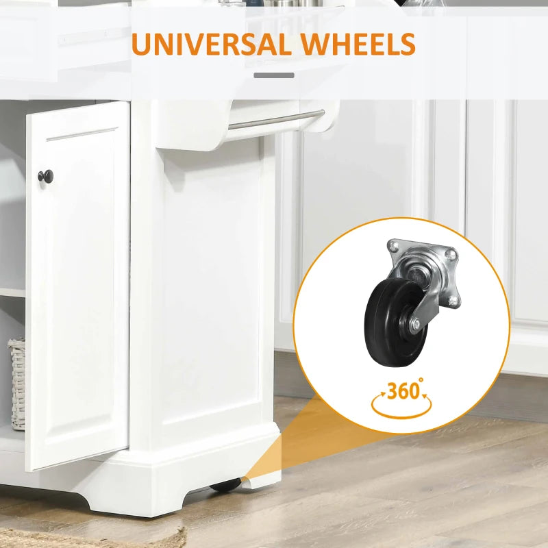 Kitchen Island on Wheels with Stainless Steel Top, Spice Rack, Drawers, Rolling Bar Cart with Storage, White