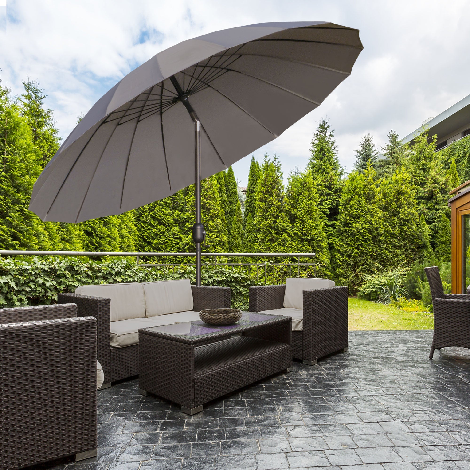 Outsunny 8ft Shanghai Garden Parasol Umbrella with Crank & Tilt, Adjustable Outdoor Sun Shade, Dark Grey 