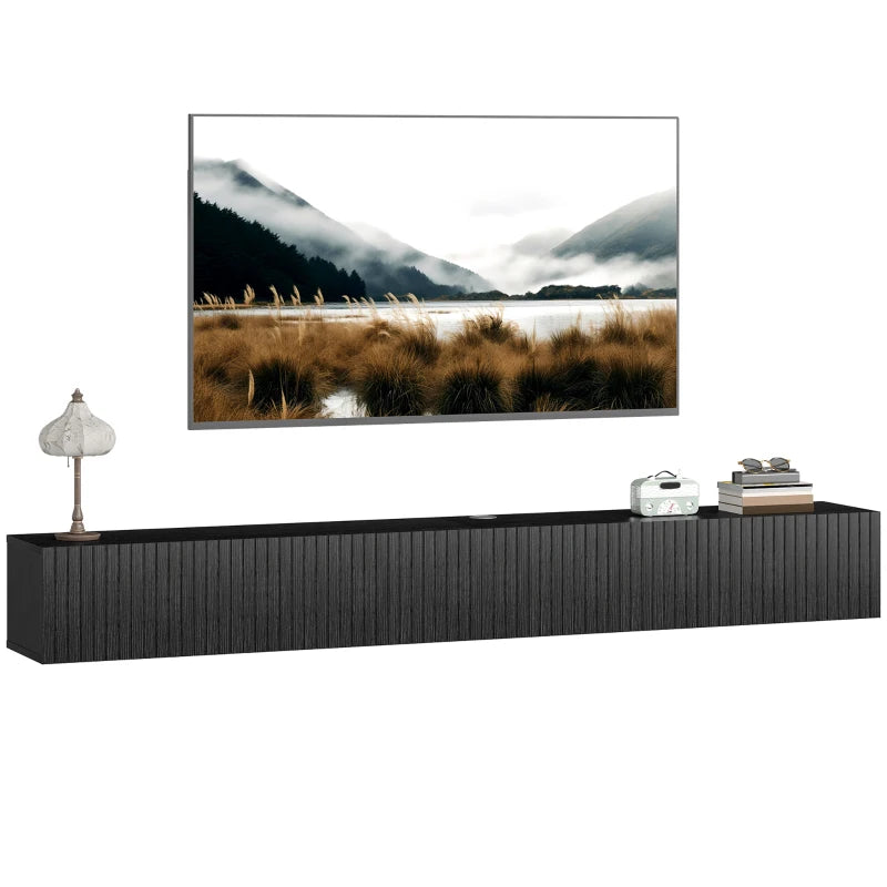 71" Floating TV Stand for TVs up to 72 Inch, Wall Mount Media Console with 2 Fluted Flip-Down Doors, Cable Hole, Black