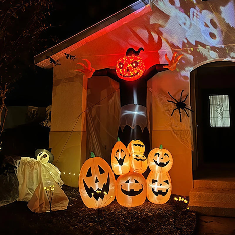 Outsunny 8ft Halloween Inflatable Pumpkin Head Ghost in a Hat – LED Lighted Outdoor Decoration 