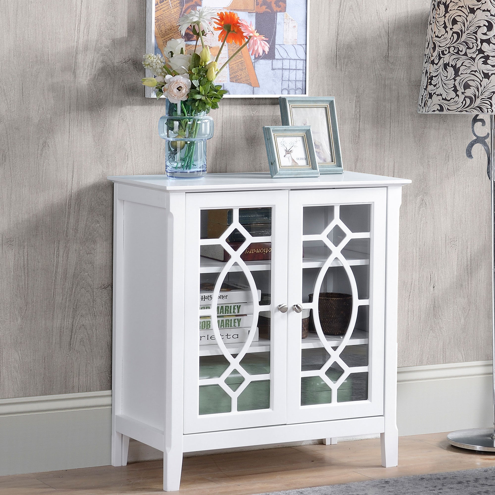 HOMCOM Display Cabinet Sideboard with Glass Doors Adjustable Shelves Elevated Base for Dining Room Living Room White 