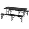 Outsunny 6FT 3PCS Faux Rattan Outdoor Camping Table Bench Set with Carrying Handles, Folding Picnic Table with 2 Benches, Black