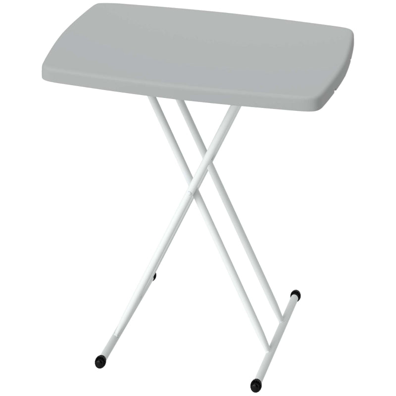 Portable Patio Side Table, Height Adjustable Outdoor Side Table, Folding Balcony Table with Metal Frame, Dark Grey