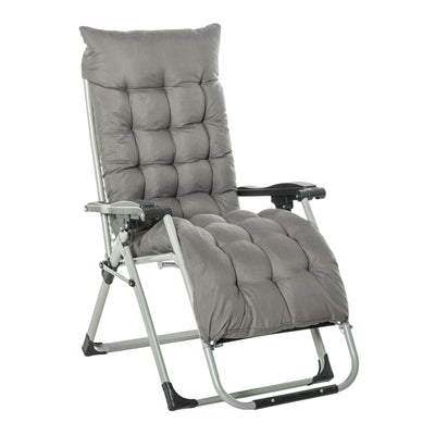 Outsunny Zero Gravity Reclining Chair Folding Garden Sun Lounger with Cushion Grey Relaxation 