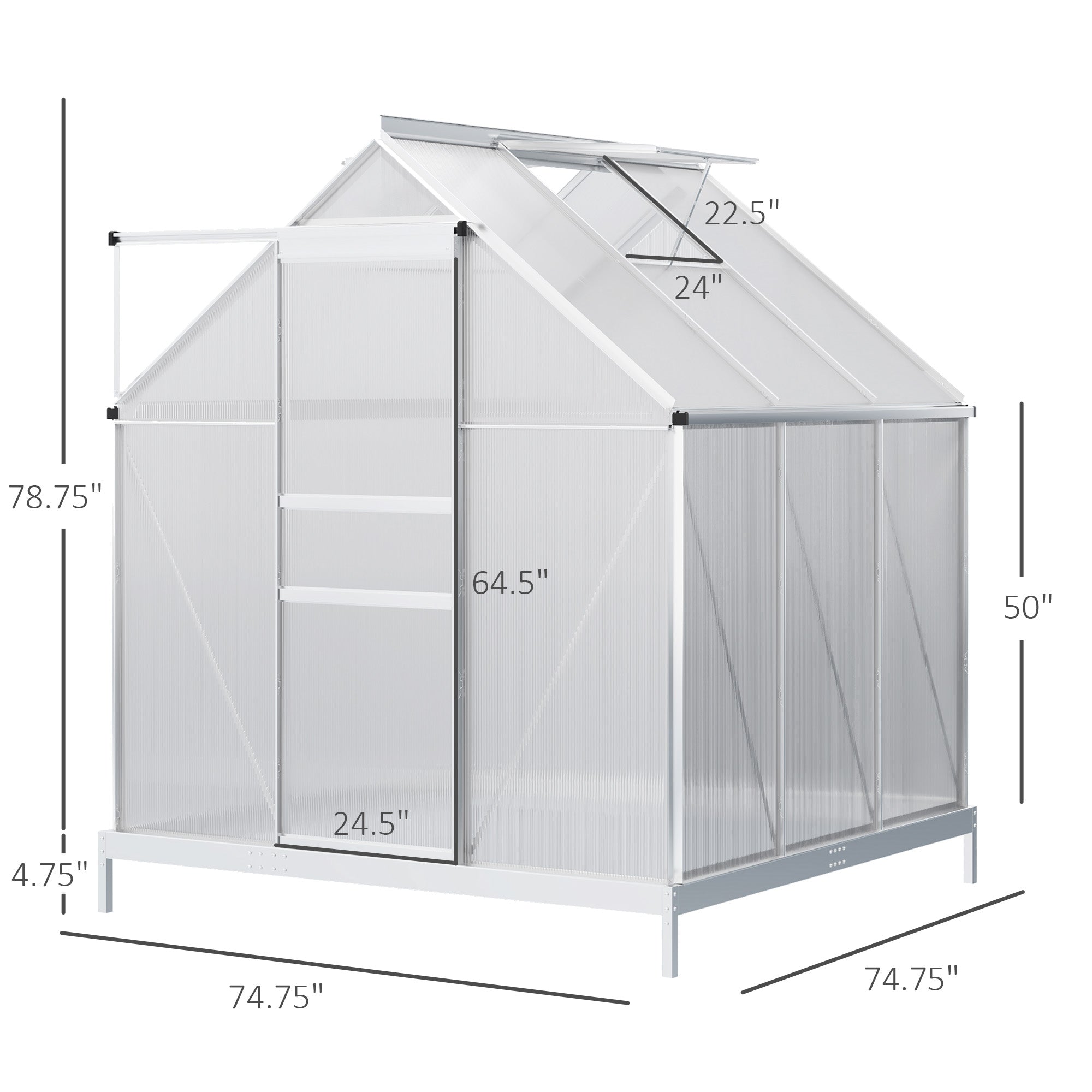 Outsunny 6' x 6' Aluminum Greenhouse Polycarbonate Walk-in Garden Greenhouse Kit with Adjustable Roof Vent, Rain Gutter  Sliding Door| Aosom Canada 