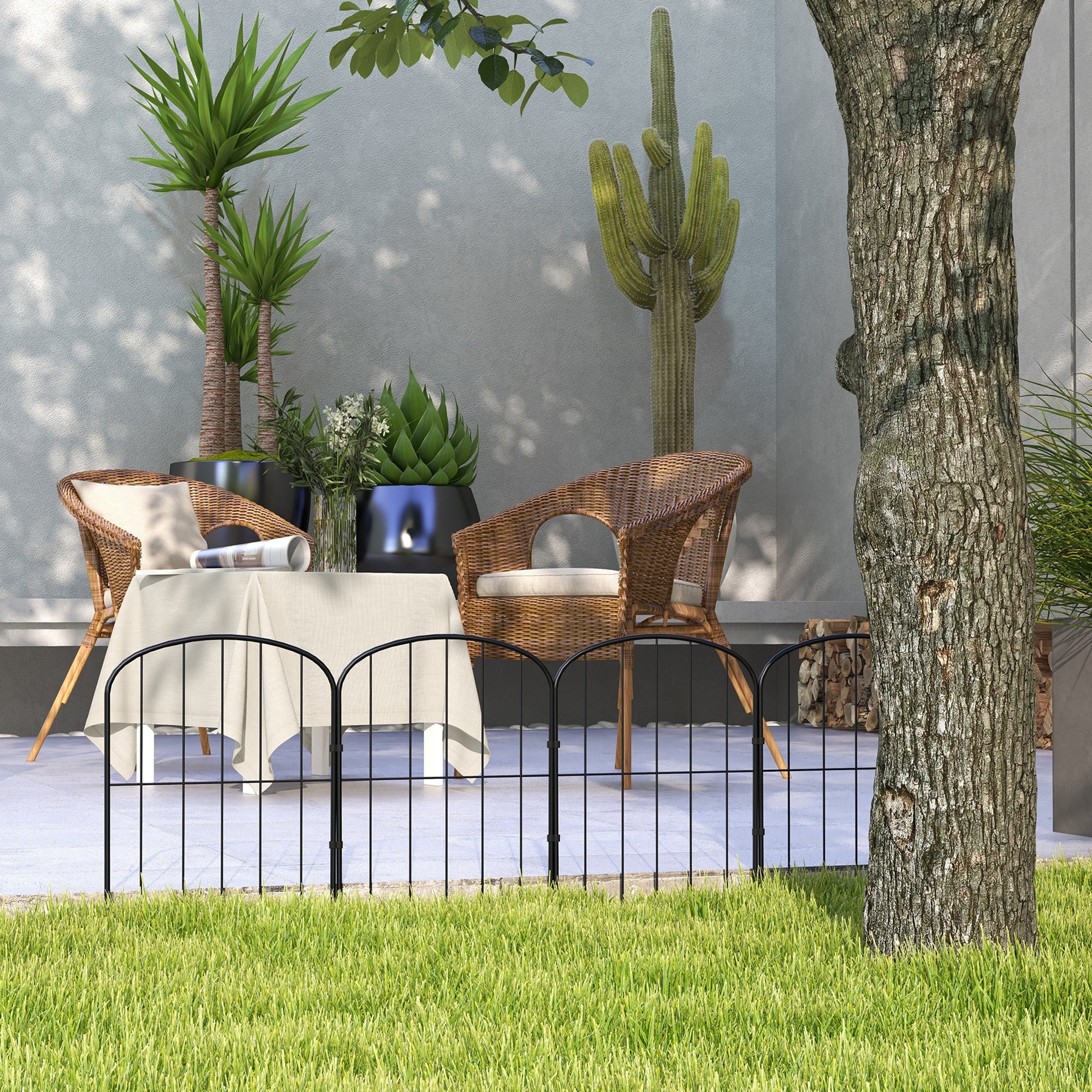 Outsunny 4 Pack Arched Black Metal Garden Fencing Border Decorative Fence Panels Flower Edging Animal Barrier 