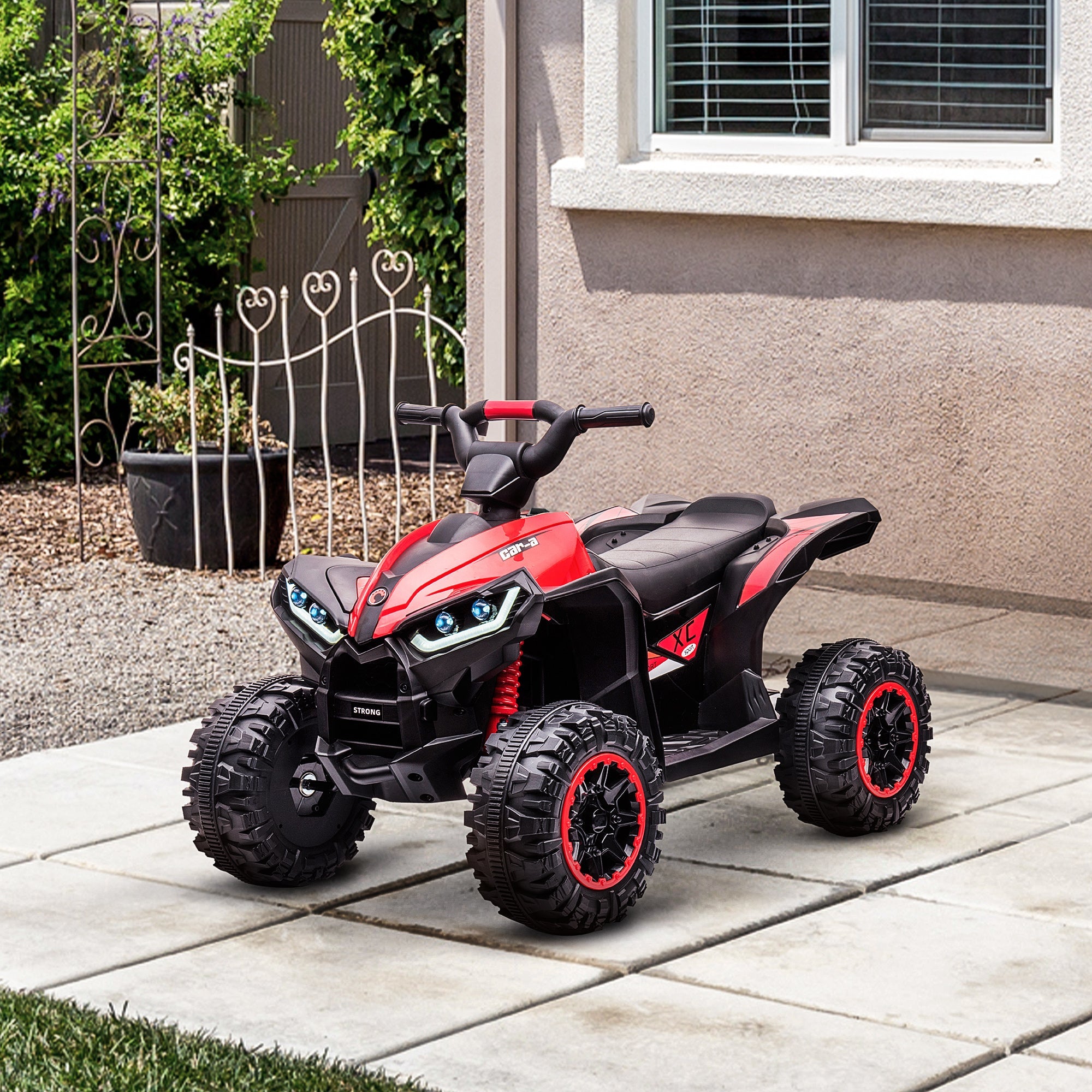 Aosom Kids 4 Wheeler Quad Bike ATV Music MP3 Headlights Speed Control Electric Rechargeable Battery Powered Ride On Toy 3-5 Years Red 