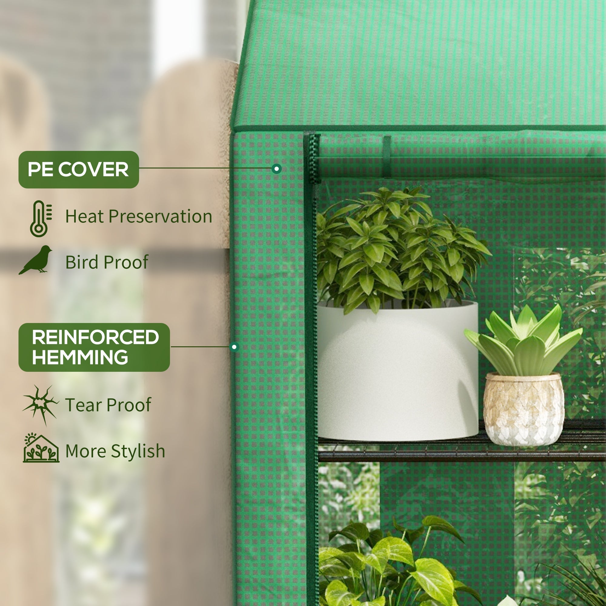 Outsunny Compact Portable Mini Greenhouse with 3 Tier Shelves Reinforced PE Cover Roll-up Door for Garden 56.3" x 18.1" x 59.4" 