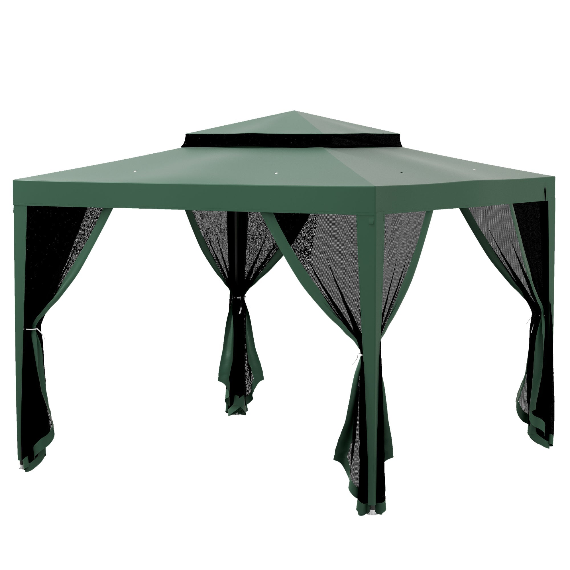 Outsunny 10' x 10' Outdoor Canopy Tent Party Tent with Mesh Netting and Double Tier Roof for Backyard, Garden, Patio, Green 
