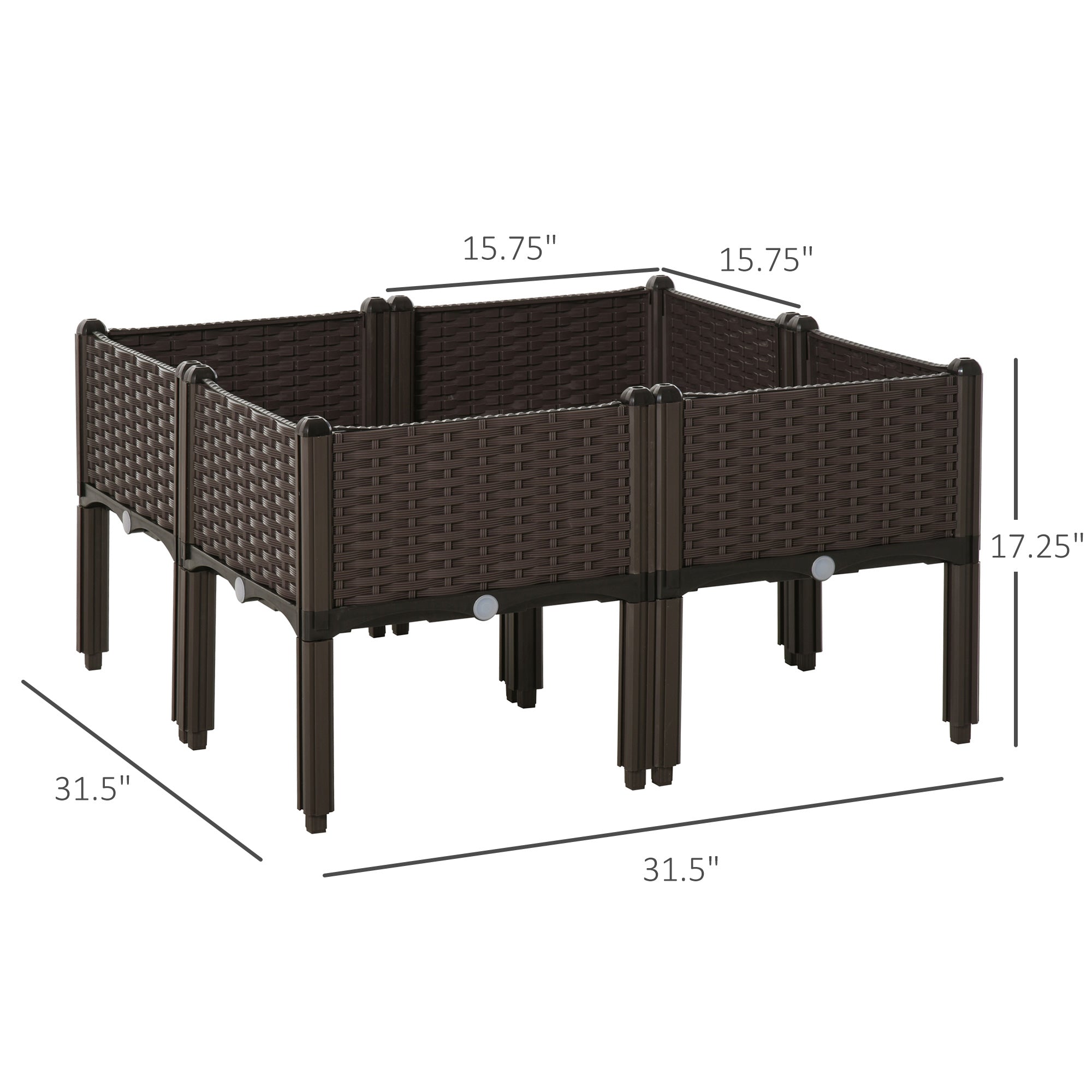 Outsunny 4-piece Raised Garden Bed PP Stackable Flower Vegetable Herb Grow Box Plant Stand 