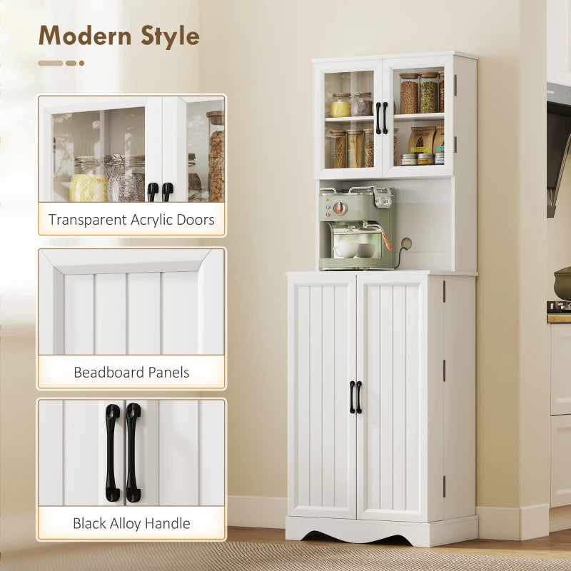 71" Kitchen Pantry Cabinet, Freestanding Kitchen Hutch with 8 Door Shelves, Adjustable Shelf and Acrylic Doors, White