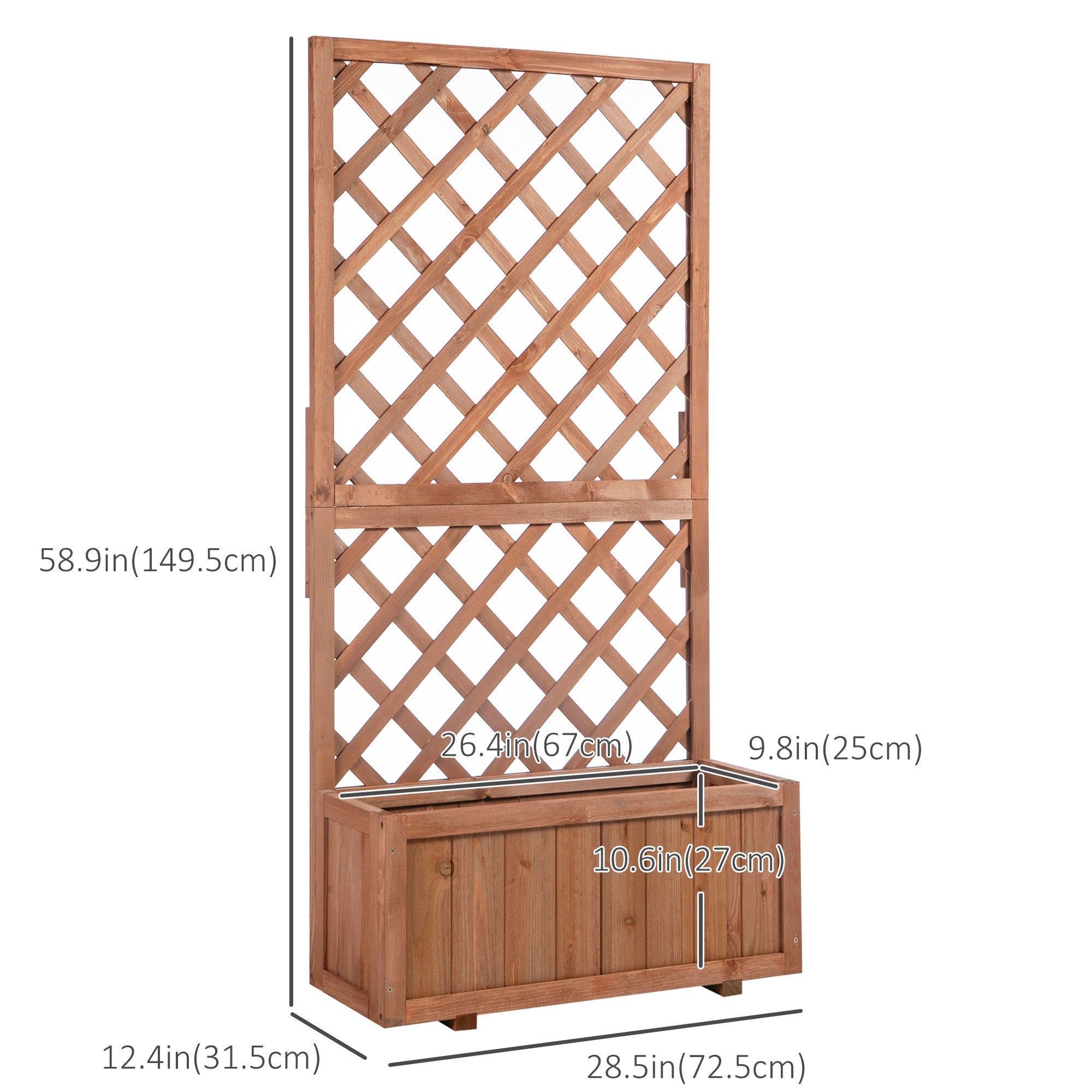 Outsunny Garden Wooden Pine Planter with Trellis for Climbing Plants Flower Raised Bed 2.4x1x4.9ft Orange 
