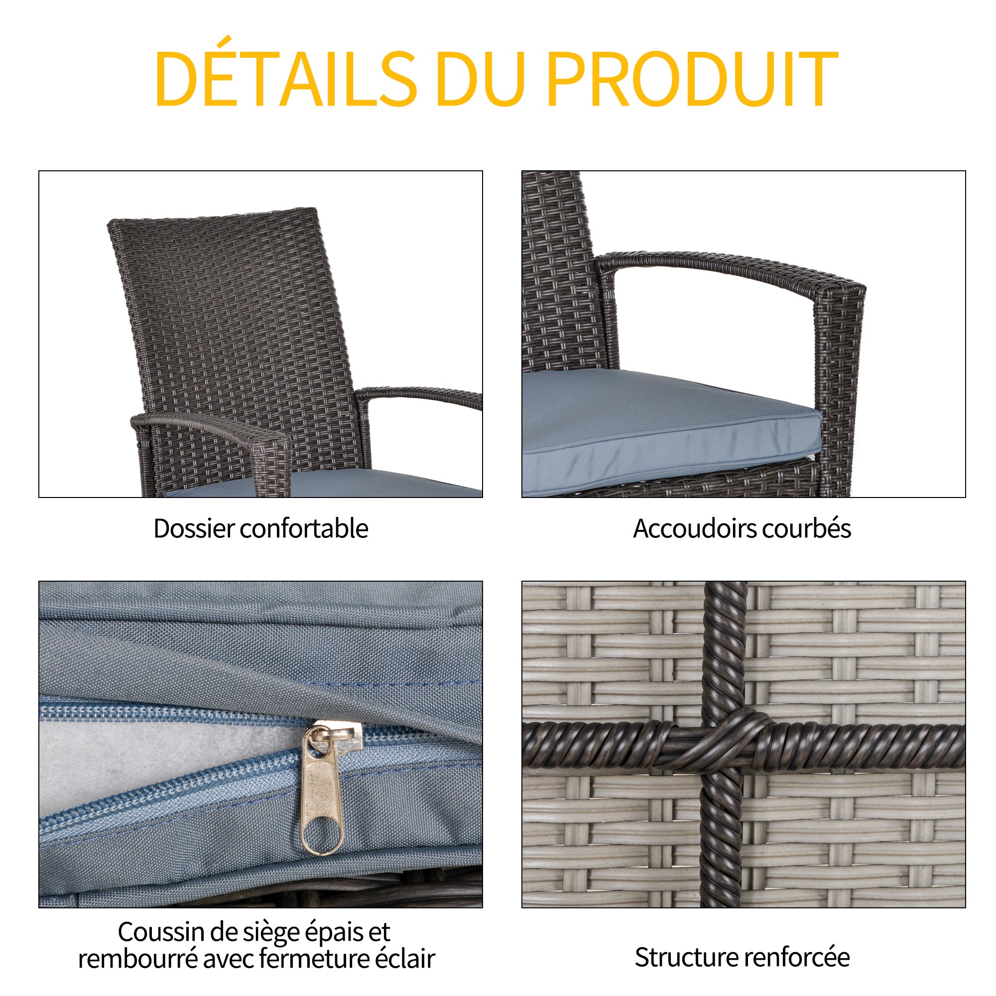Outsunny Outdoor PE Rattan Rocking Chair, Garden Glider Rocking Chair, Wicker Patio Chair Set with Armrest and Cushion, Grey 