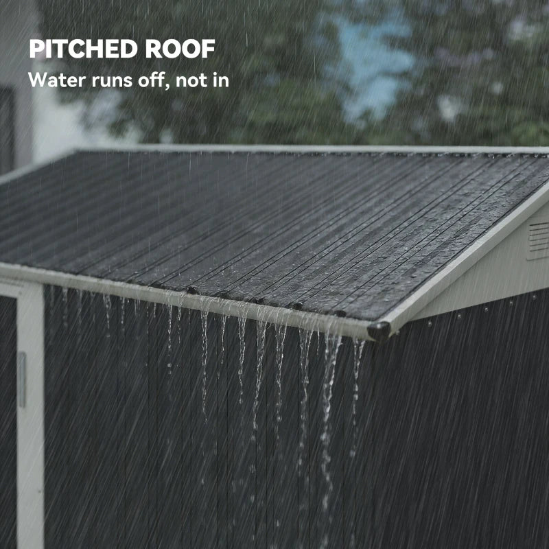7' x 6' Tall Outdoor Storage Shed, Waterproof Metal Garden Shed with Gloves, Lockable Door, Dark Grey