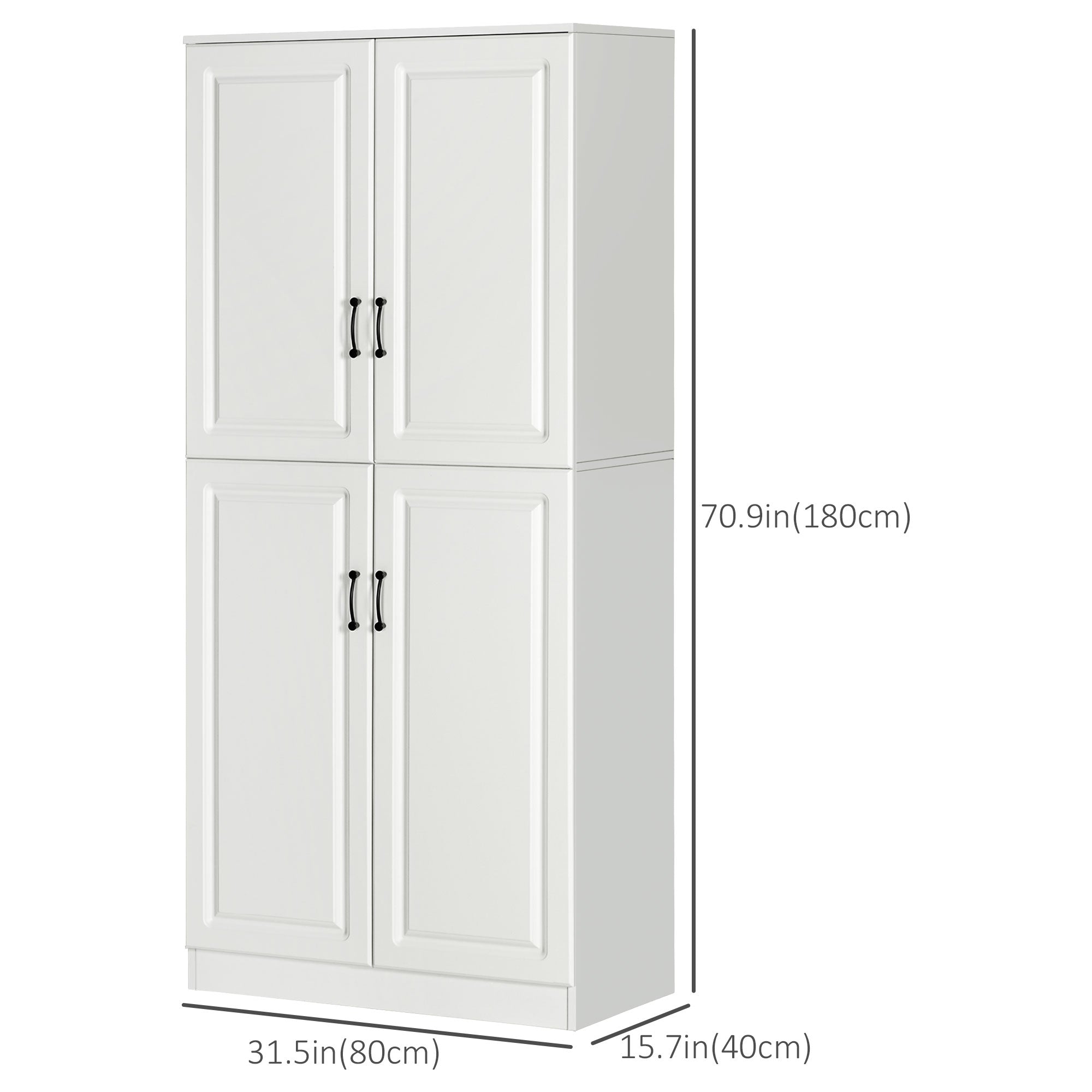 HOMCOM 71" Freestanding Kitchen Pantry Cabinet, Storage Cabinet with 4 Hinged Doors and Adjustable Shelves, White 