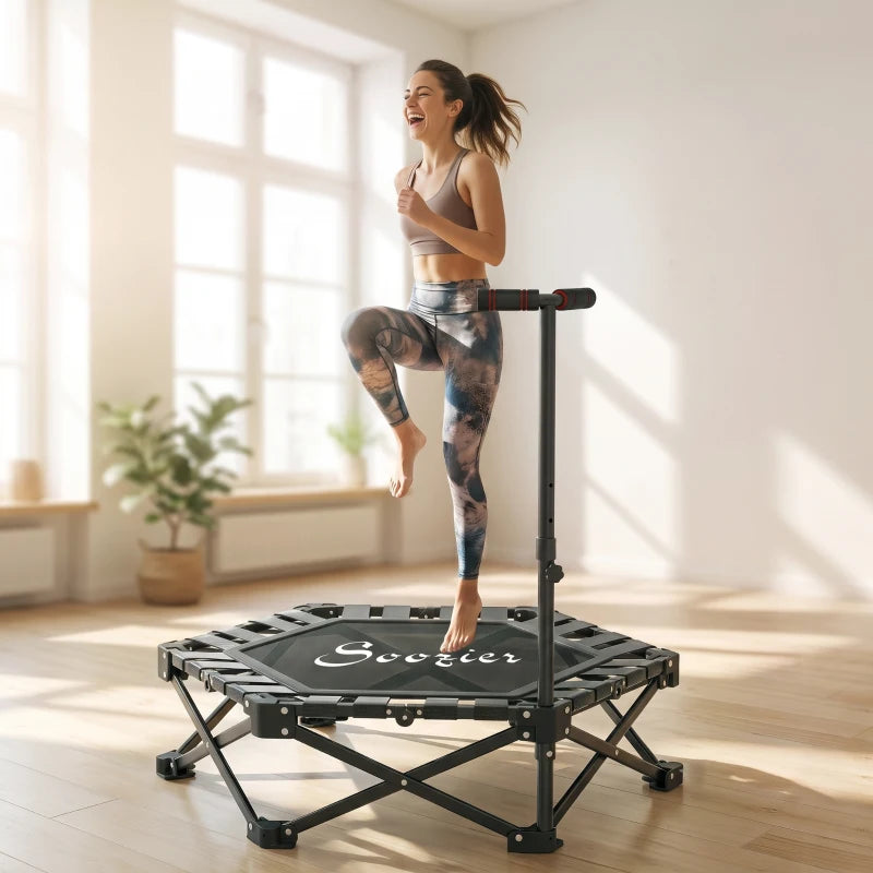 42-Inch Foldable Mini Fitness Trampoline with Adjustable Handlebar – 400 lb Capacity