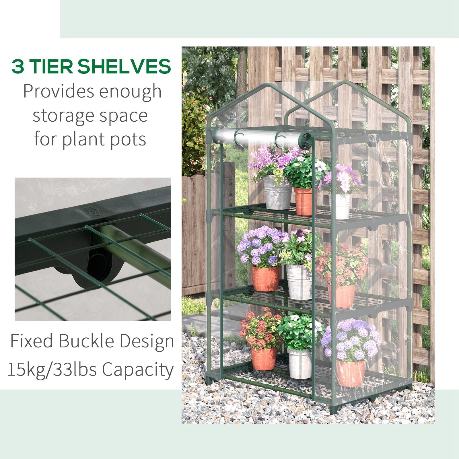 Outsunny 3-Tier Mini Greenhouse: 27"x19"x49" Portable Clear Plant House with Roll Up Door & Wire Shelves 