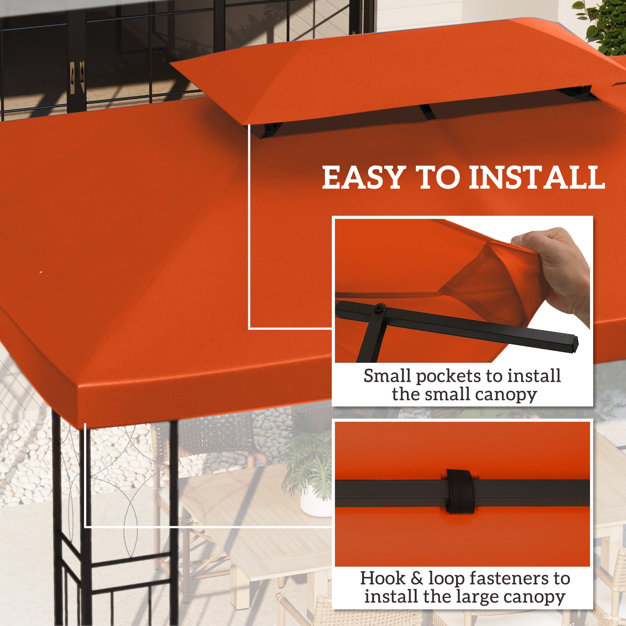 Outsunny 13' x 10' Gazebo Replacement Canopy, Rust Red UV Protection 2 Tier Top Cover for Outdoor Patio Garden 