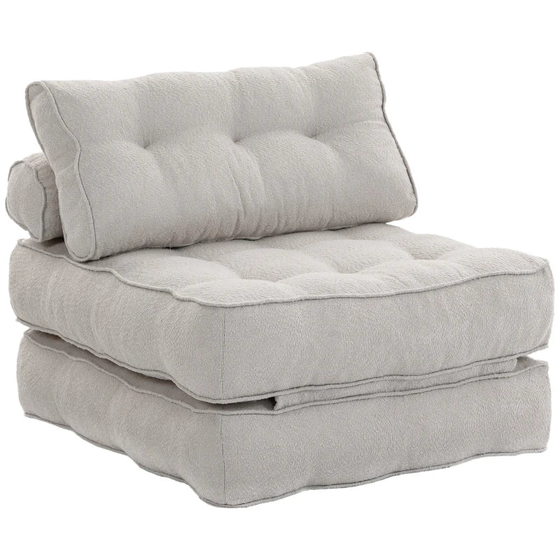 3-in-1 Folding Sofa Bed Chair with Thick Cushion & 2 Pillows – Beige Grey