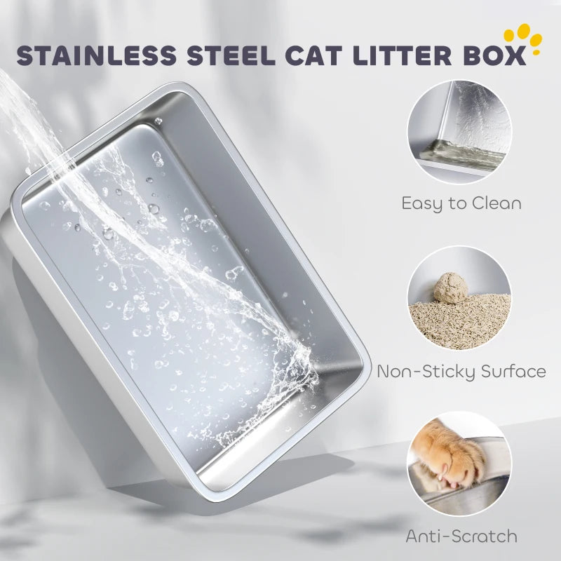 XL Stainless Steel Litter Box with Lid, Extra Large Covered Cat Litter Box for Indoor Kittens with Filp Top, Scoop