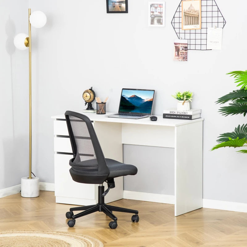 Modern Computer Desk, Home Office Desk for Study, Writing Workstation with Storage Drawer and Cabinet for Living Room, White