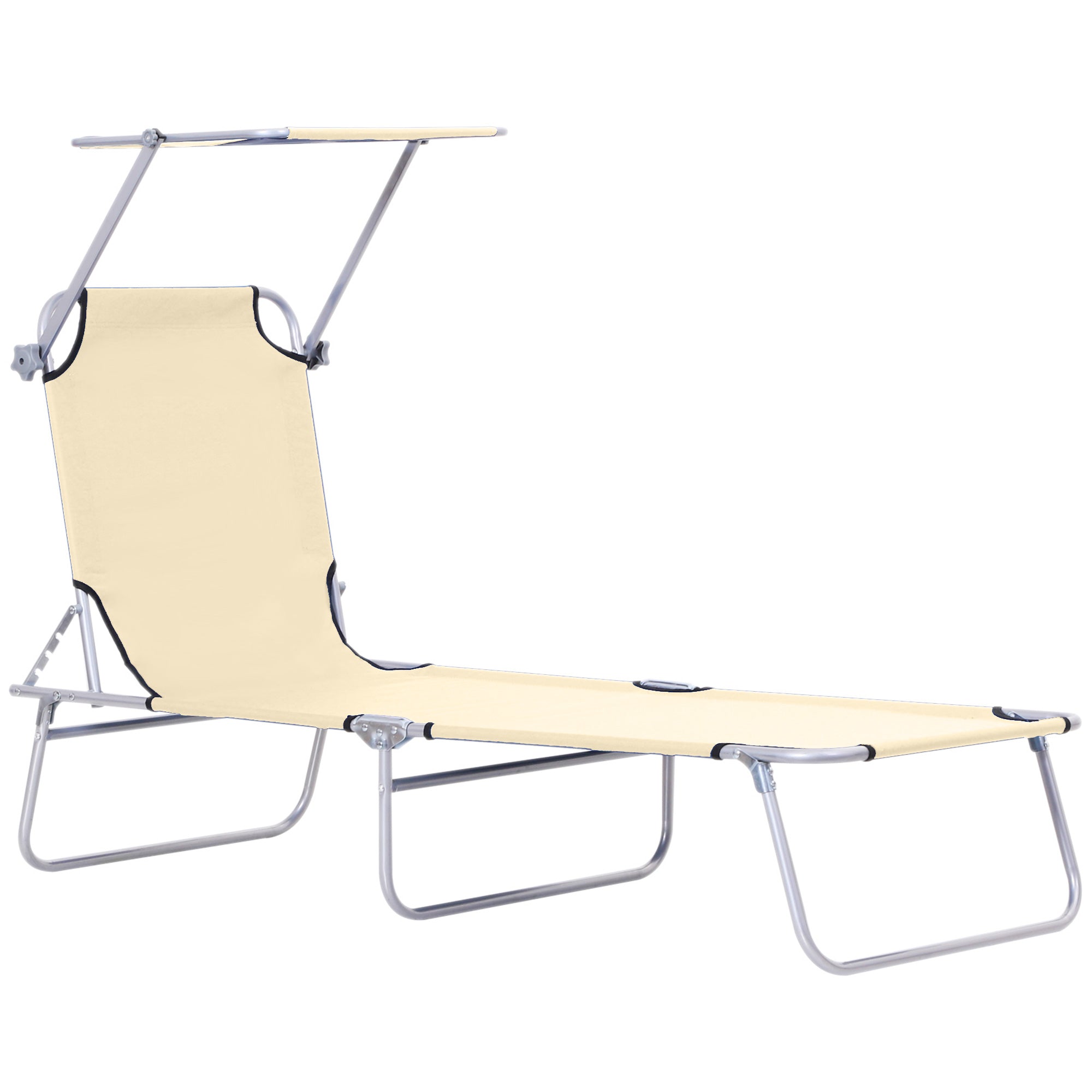 Outsunny Outdoor Lounge Chair with Sun Shade Adjustable for Beach Camping Hiking Backyard Comfortable Beige 