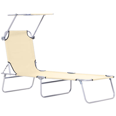 Outsunny Outdoor Lounge Chair with Sun Shade Adjustable for Beach Camping Hiking Backyard Comfortable Beige 
