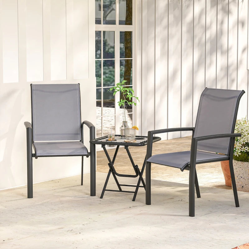 Stackable Patio Chairs Set of 4, Outdoor Dining Chairs with All Weather Breathable Mesh and Armrests, Grey