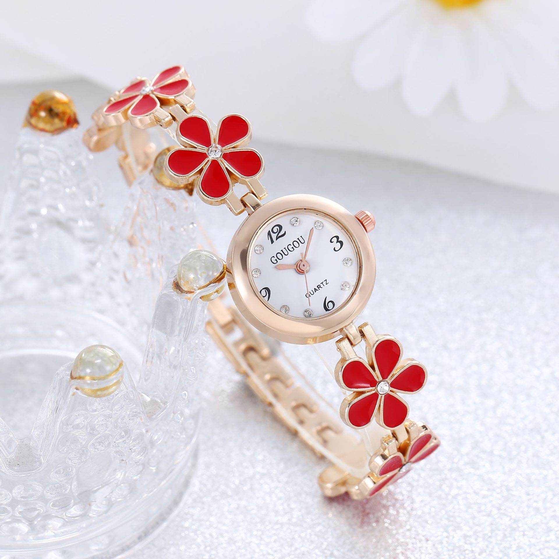 Women's Bracelet Watch Flower Disk Two-piece Bracelet Set 