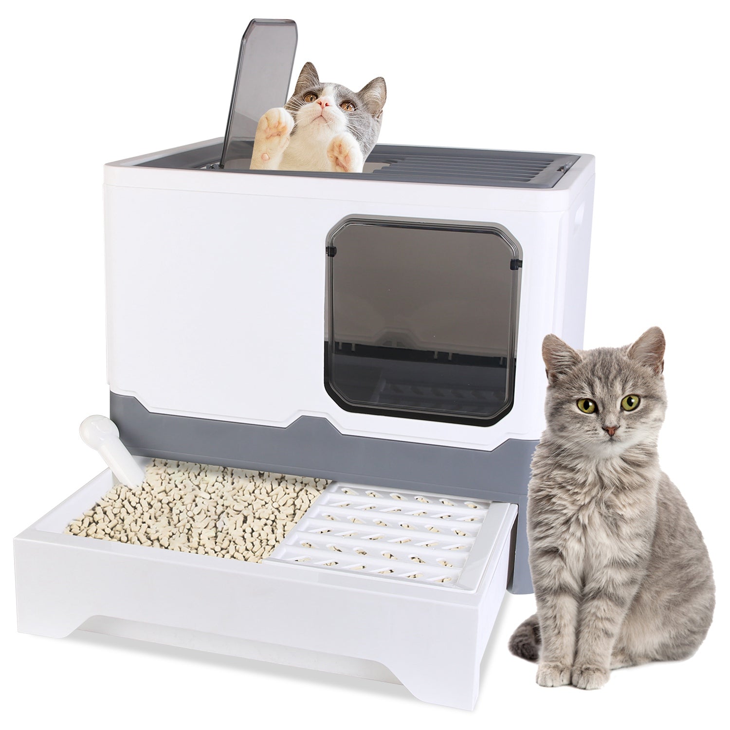 Foldable Cat Litter Box with Lid Enclosed Kitty Litter Box Anti Splashing Cat Toilet Tray with Litter Scoop 