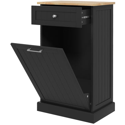 HOMCOM Kitchen Tilt Out Trash Bin Cabinet, Free Standing Recycling Cabinet, Trash Can Holder with Drawer, Black 