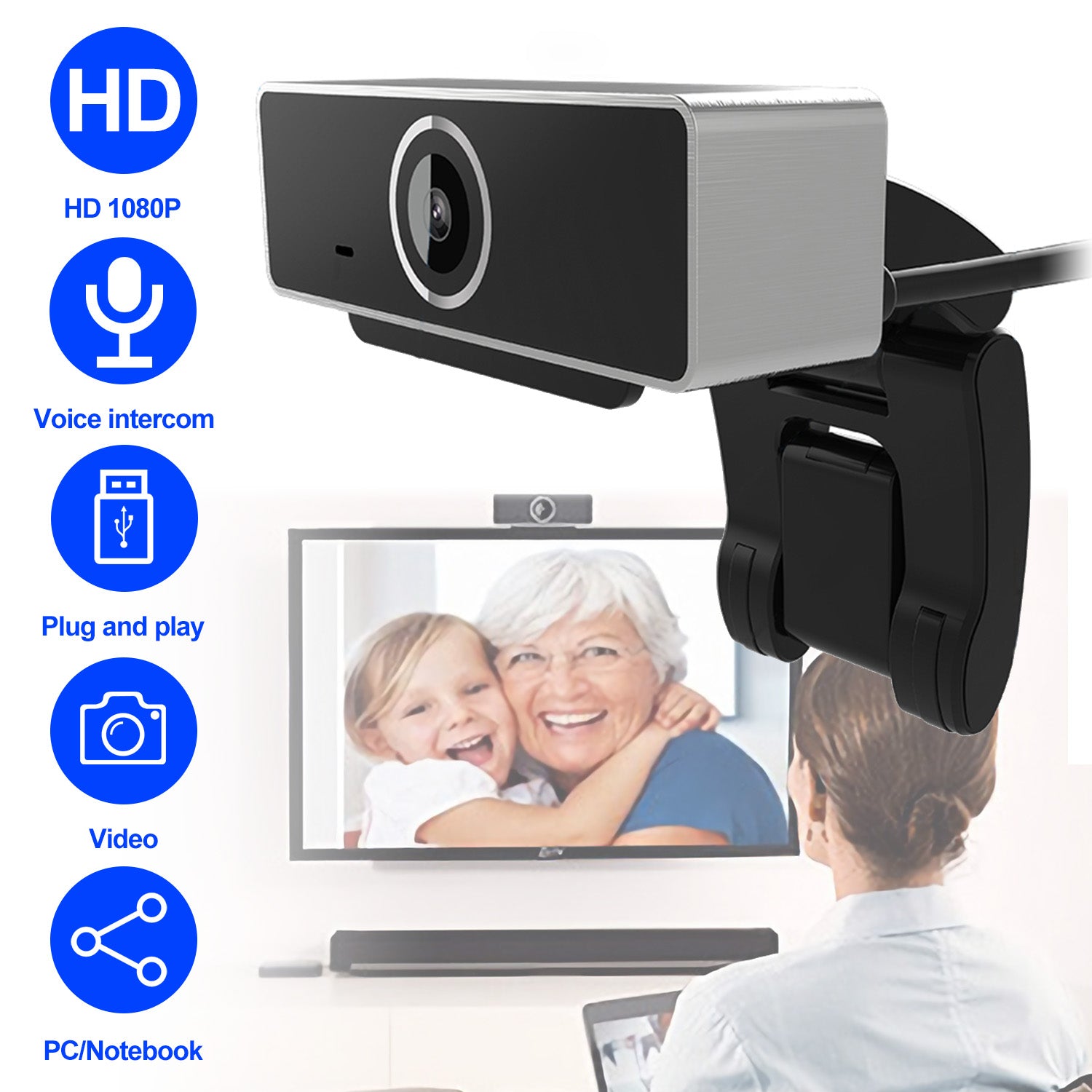 FHD 1080P Webcam USB PC Computer Webcam Auto Focus with Microphone 60-Degree Widescreen Desktop Laptop Webcam Live Streaming Webcam with Rotatable Cli