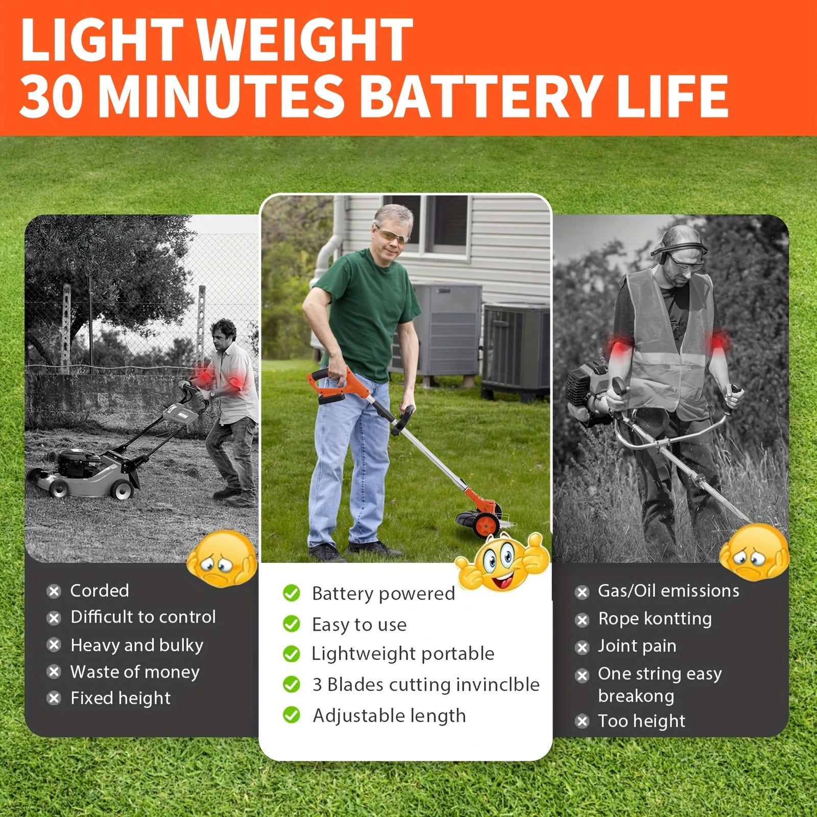 Portable Cordless Electric Lawn Mower, Grass Trimmer Handheld Weeder with 4 Different Blade Models and Two Large Capacity Lithium Batteries, Suitable for Outdoor and Patio Use, Includes Charger 