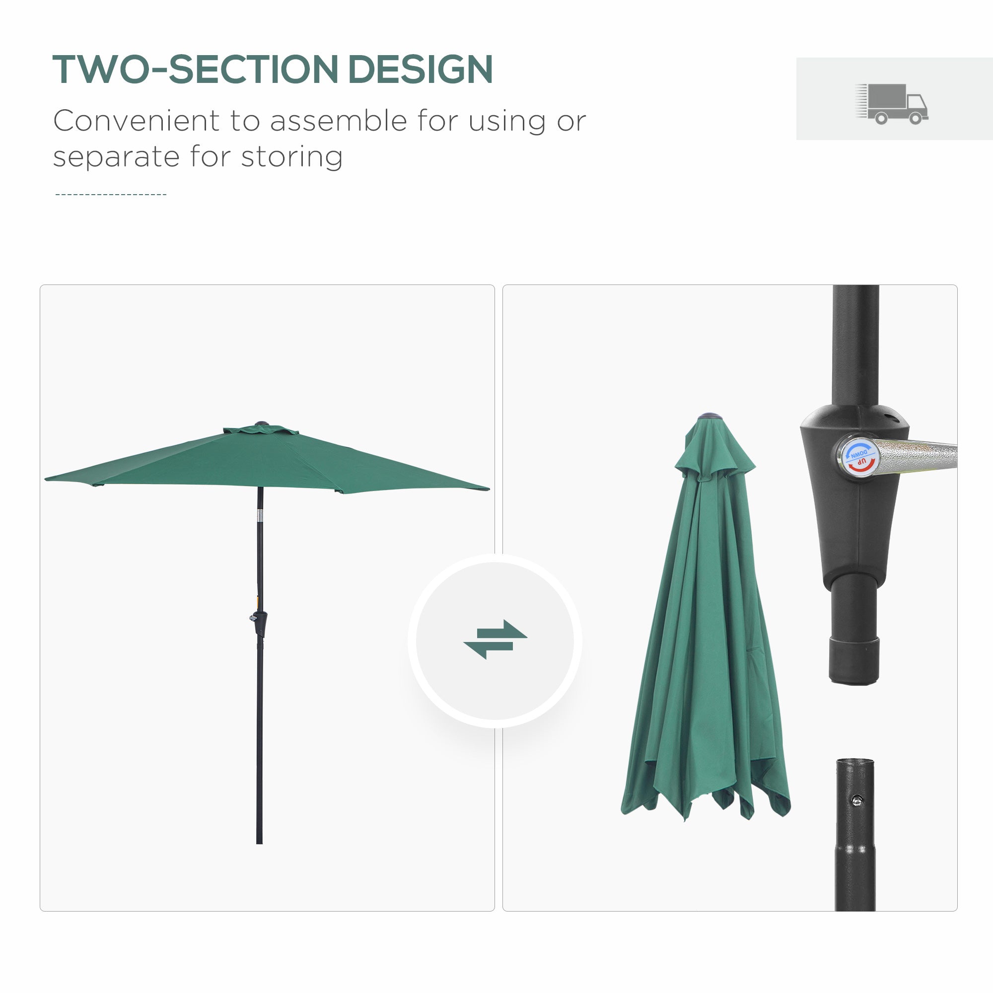 Outsunny Garden Oasis Parasol: 9' Round Aluminum 6 Rib Tilting Canopy Umbrella with Crank Green 