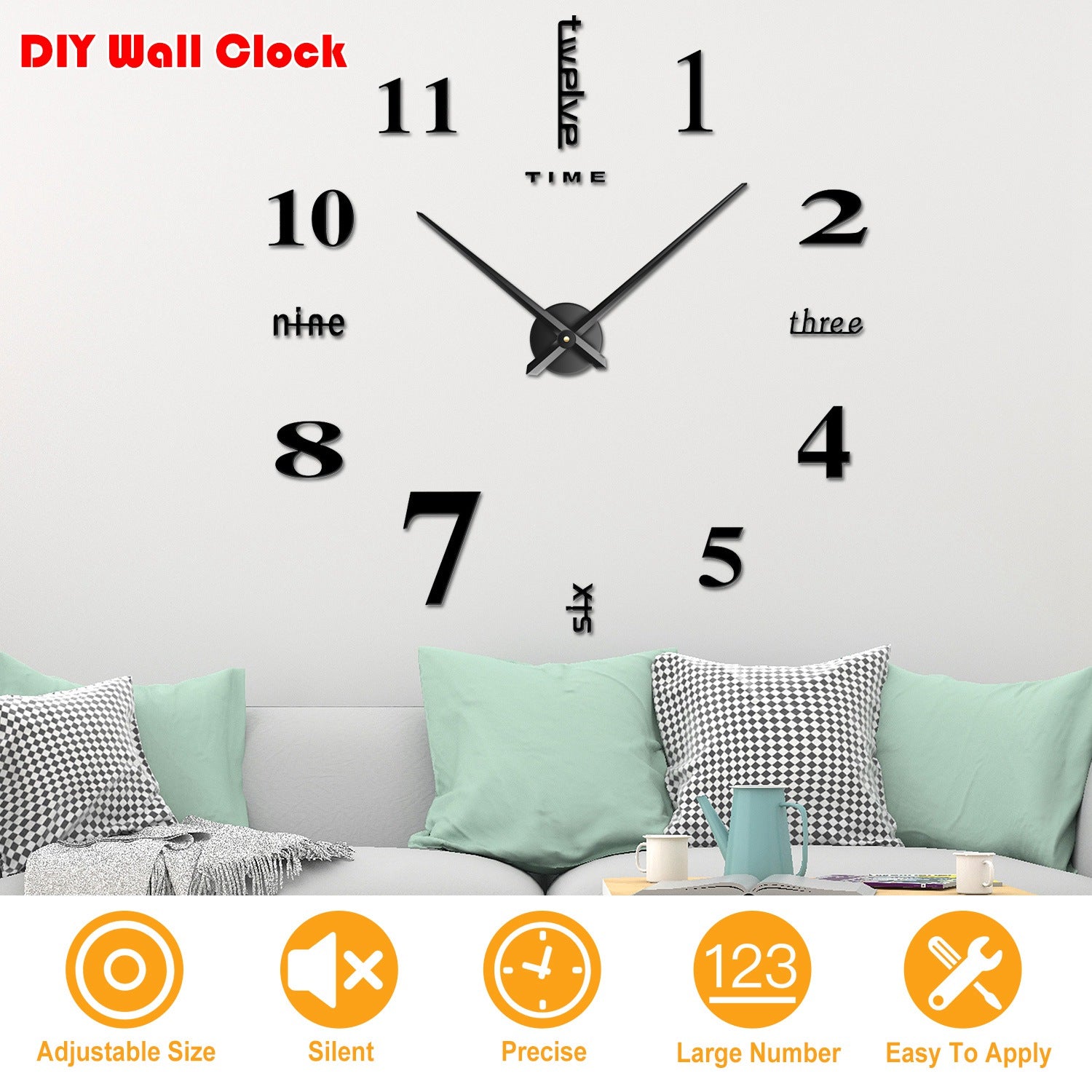 DIY Wall Clock 3D Mirror Surface Sticker Modern Art Wall Clock Home Office Decors Big Number Watch 