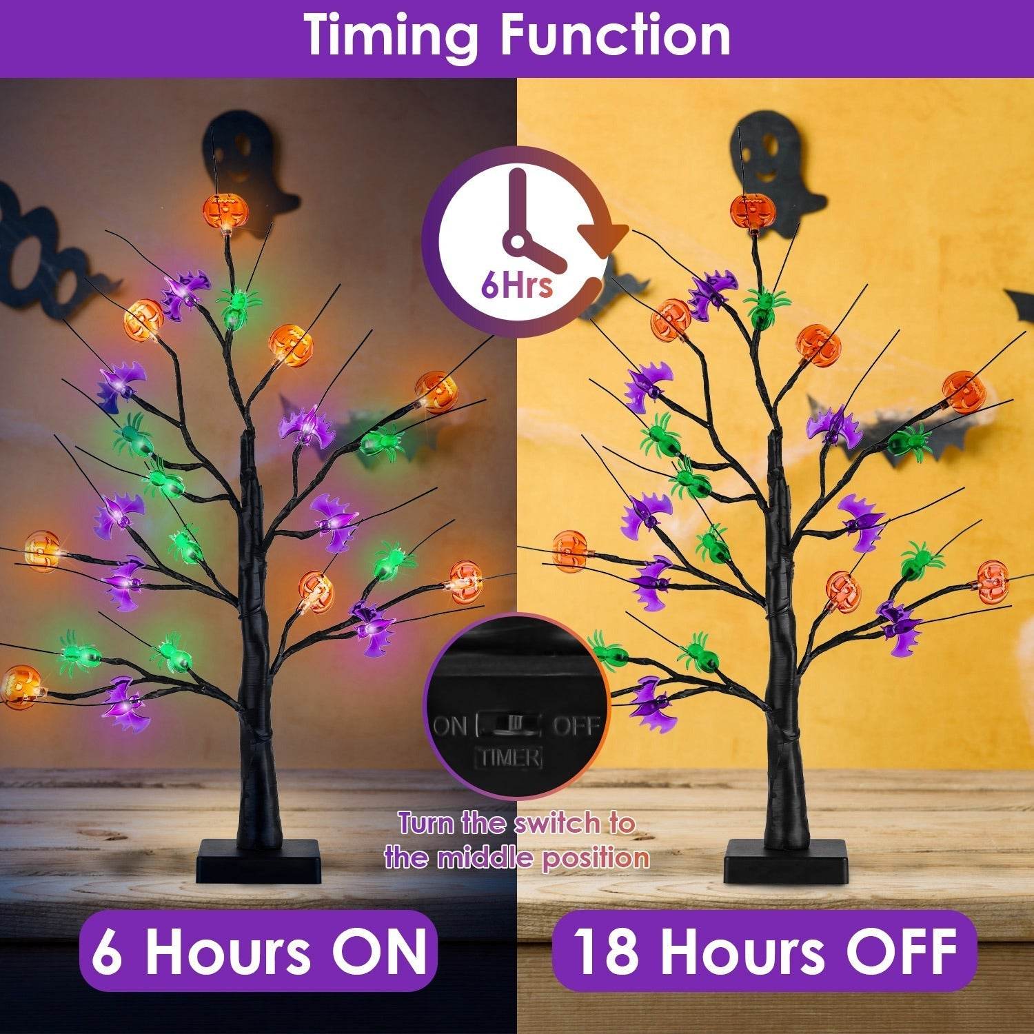 2Pack 1.97FT Lighted Halloween Trees Halloween Indoor Decorations Black Halloween Tree Lights With Timer Adjustable Twigs For Tabletop Party 