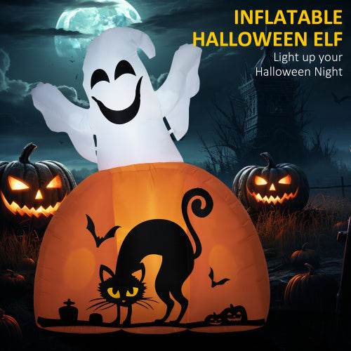 HOMCOM 5ft Halloween Inflatables Outdoor Decorations Ghost With Pumpkin, Outdoor Blow Up Yard Decor With LED Lights For Garden, Lawn, Party, Holiday 