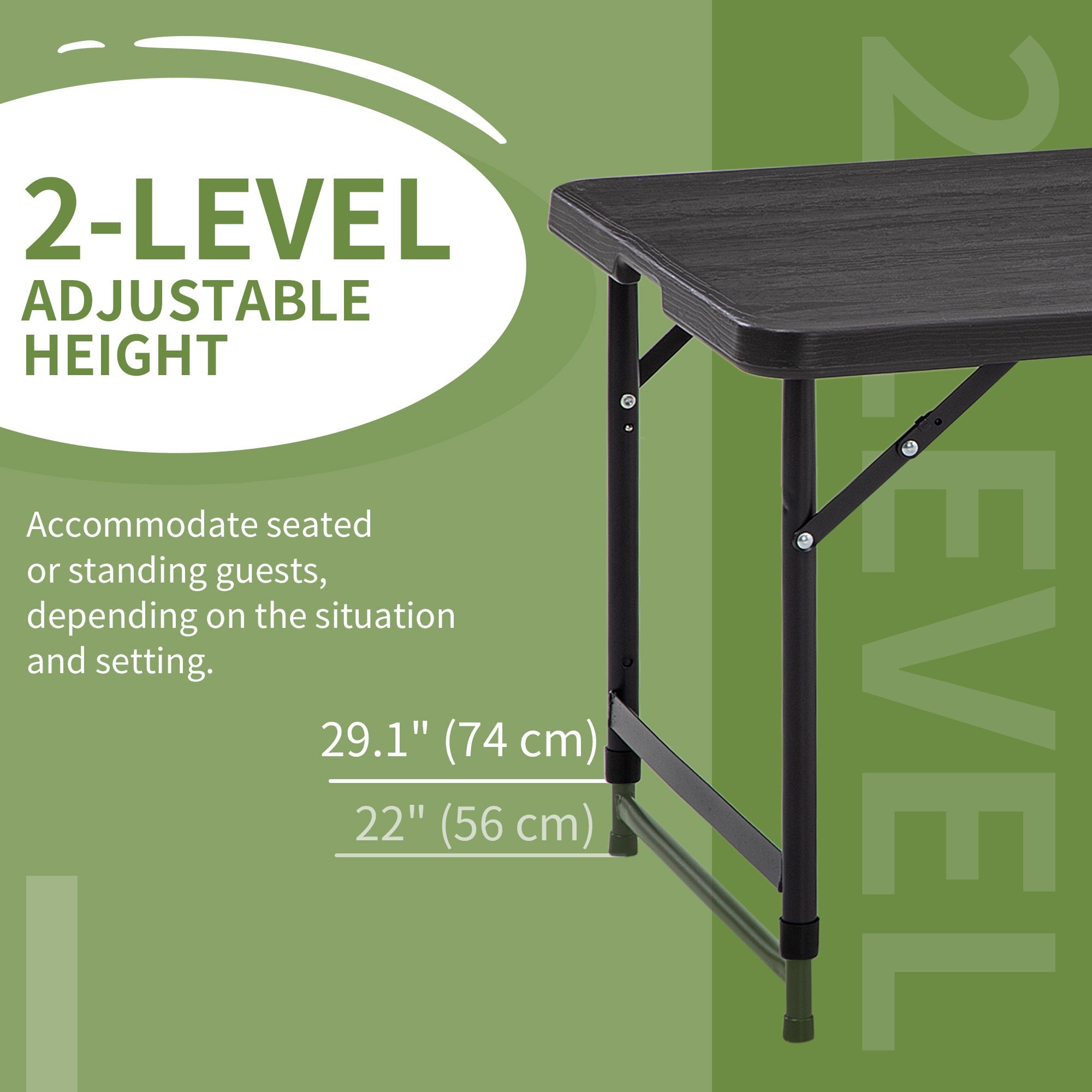Outsunny Foldable Patio Dining Table for 4, Height Adjustable Outdoor Table for Garden Lawn Backyard, Dark Grey 