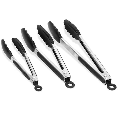 3Pcs Kitchen Tongs Stainless Steel Locking Food Tongs with Silicon Tips BPA Free Non-Stick BBQ Cooking Grilling Locking Food Tongs High Heat Resistant 