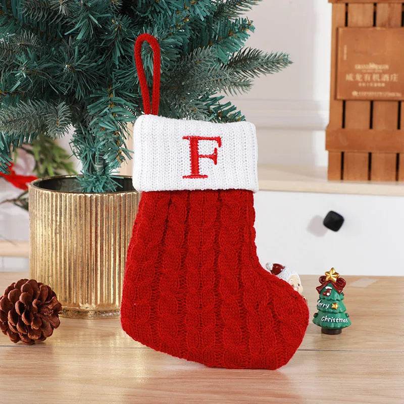 Cute Letters Christmas Stockings Decorative Creative Tree Pendant Wool Knitted Socks 