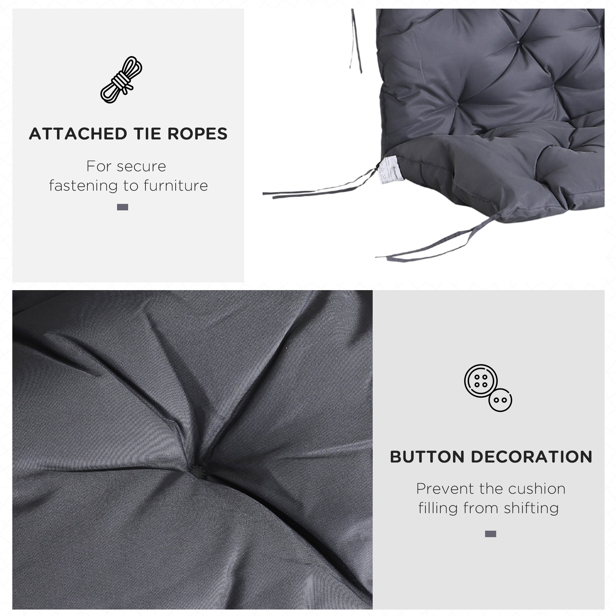 Outsunny 3 Seater Bench Swing Chair Replacement Cushions Outdoor Seat Pads Backrest Patio Garden Dark Grey 